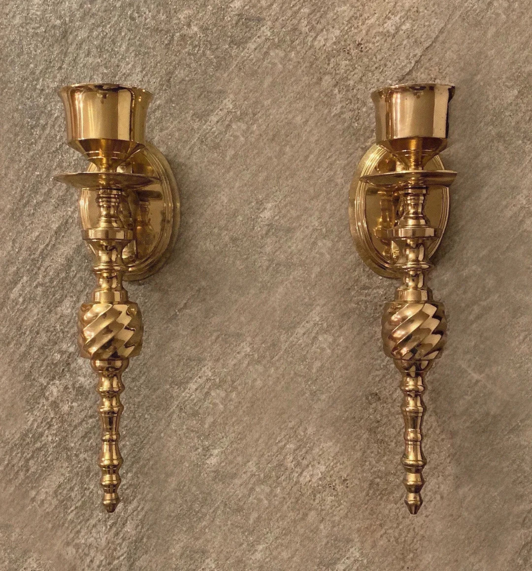 Elegant Pair of Vintage Brass Wall Sconces - Hand Forged Gold Candlestick Holders - Etsy | Etsy (US)
