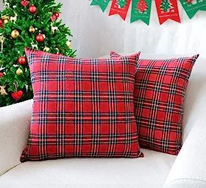 4TH Emotion Set of 2 Christmas Scottish Tartan Plaid Throw Pillow Covers Cushion Case Polyester f... | Amazon (US)