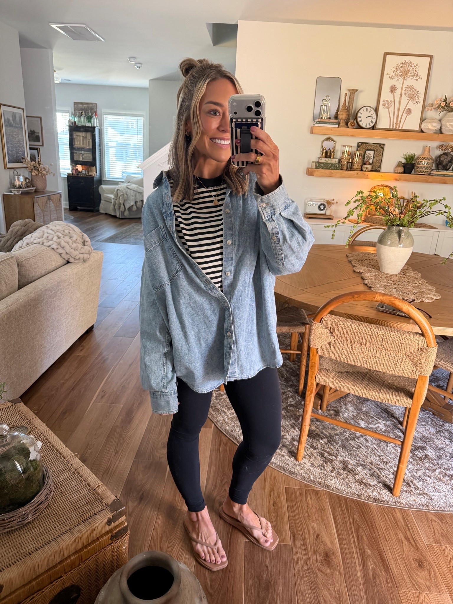 Go to spring fit 🌷denim & stripes!!! In a L denim button up I wear on repeat, M top underneath that comes in long sleeve & short , S legging & one of my staple flip flops! ☺️

Ootd / spring / casual / comfy / cute / Holley Gabrielle / aritizia / vitality / Amazon fashion 

#LTKootd #LTKgrwm