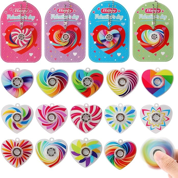 Valentine's Day Gifts - 28 Pcs Fidget Spinner Keychains Set with Greeting Card, School Valentine ... | Amazon (US)