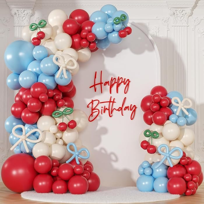 Cherry Red and Blue Balloon Garland Arch Kit,150pcs Bow Light Mist Blue Red White Balloons Arch K... | Amazon (US)