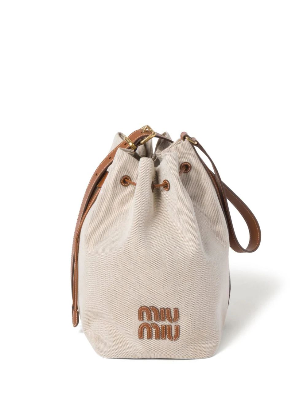 Miu Miu logo-lettering Canvas Bucket Bag - Farfetch | Farfetch Global