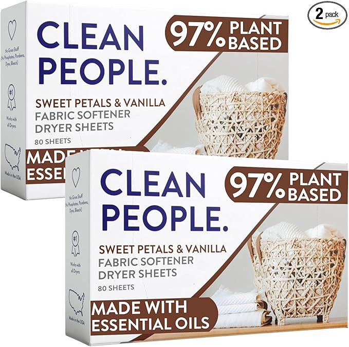 Clean People All Natural Fabric Softener Sheets - Plant-Based, Eco Friendly Dryer Sheets - Natura... | Amazon (US)