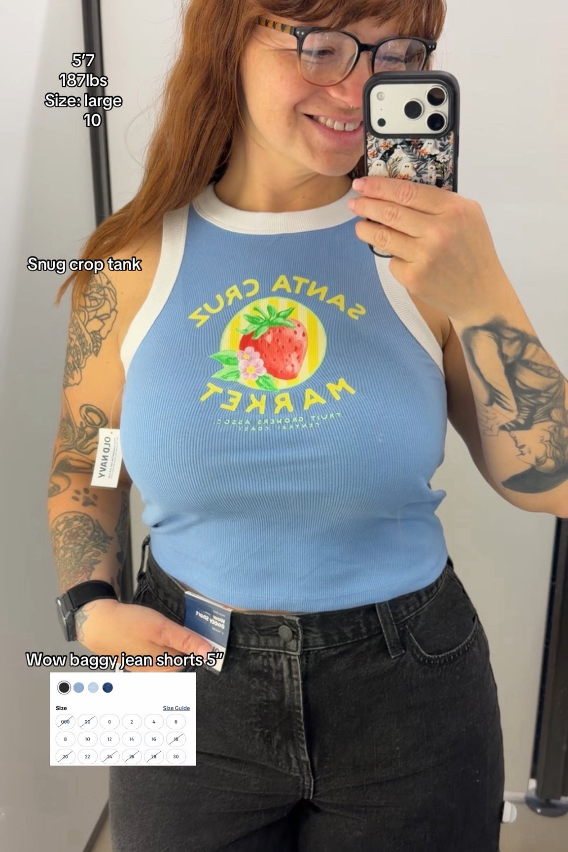 Snug crop tank with graphic design paired with the 5” wow baggy jean shorts. #midsize #oldnavy #summerclothes #tryon

#LTKootd #LTKMidsize #LTKgrwm