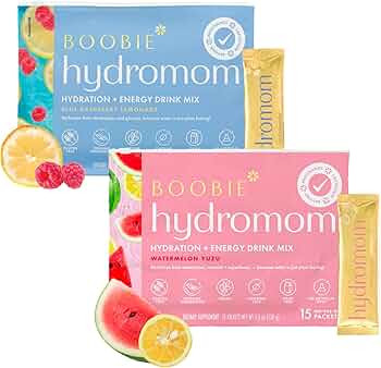 Boobie Hydromom Superfood Electrolyte Drink Mix, Watermelon Yuzu + Blue Raspberry Lemonade | Refr... | Amazon (US)