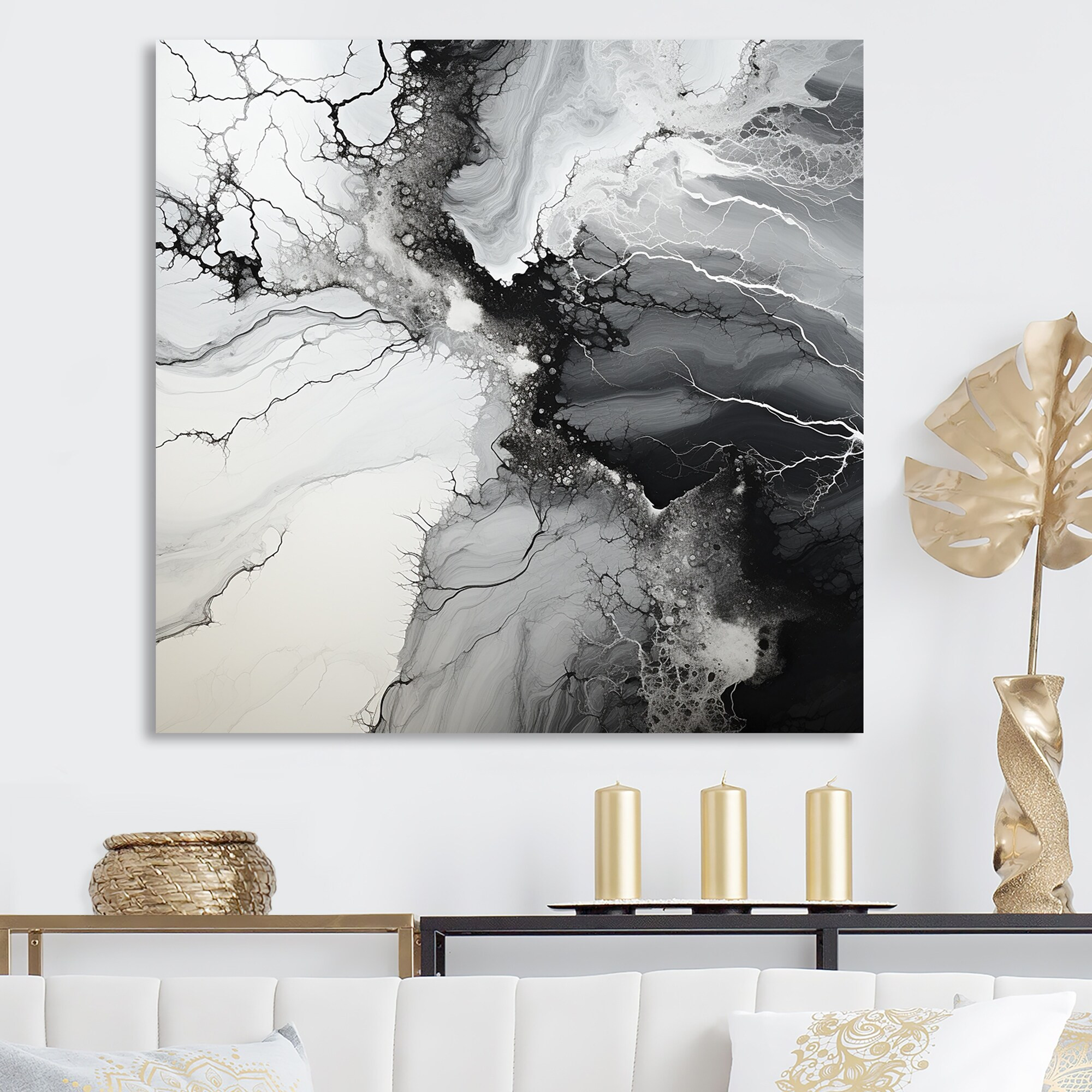 Designart "Black And White Liquid Ink River" Liquid Ink Abstract Wall Art | Bed Bath & Beyond