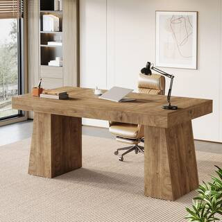 Moronia 55 in. Rectangle Light Brown Engineered Wood Executive Desk with Strong Support, Computer Table Office Desk | The Home Depot