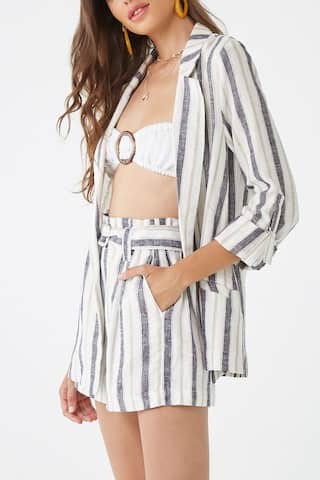 Linen-Blend Striped Shorts | Forever 21 (US)