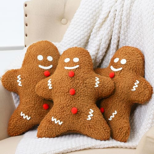 Chitidr 3 Pcs Christmas Gingerbread Man Throw Pillow Gingerbread Man Shaped Cushion Christmas Decorative Pillows Pillow Filling Christmas Toys Stuffed Decor for Home Bedroom Couch Decorations | Amazon (US)