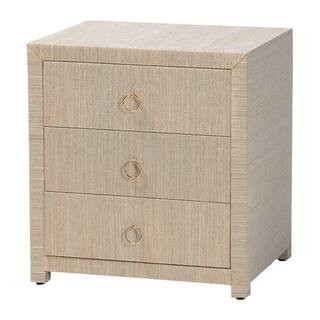 bali & pari Quinn Natural Grasscloth 3-Drawer Nightstand 254-14031-HD - The Home Depot | The Home Depot