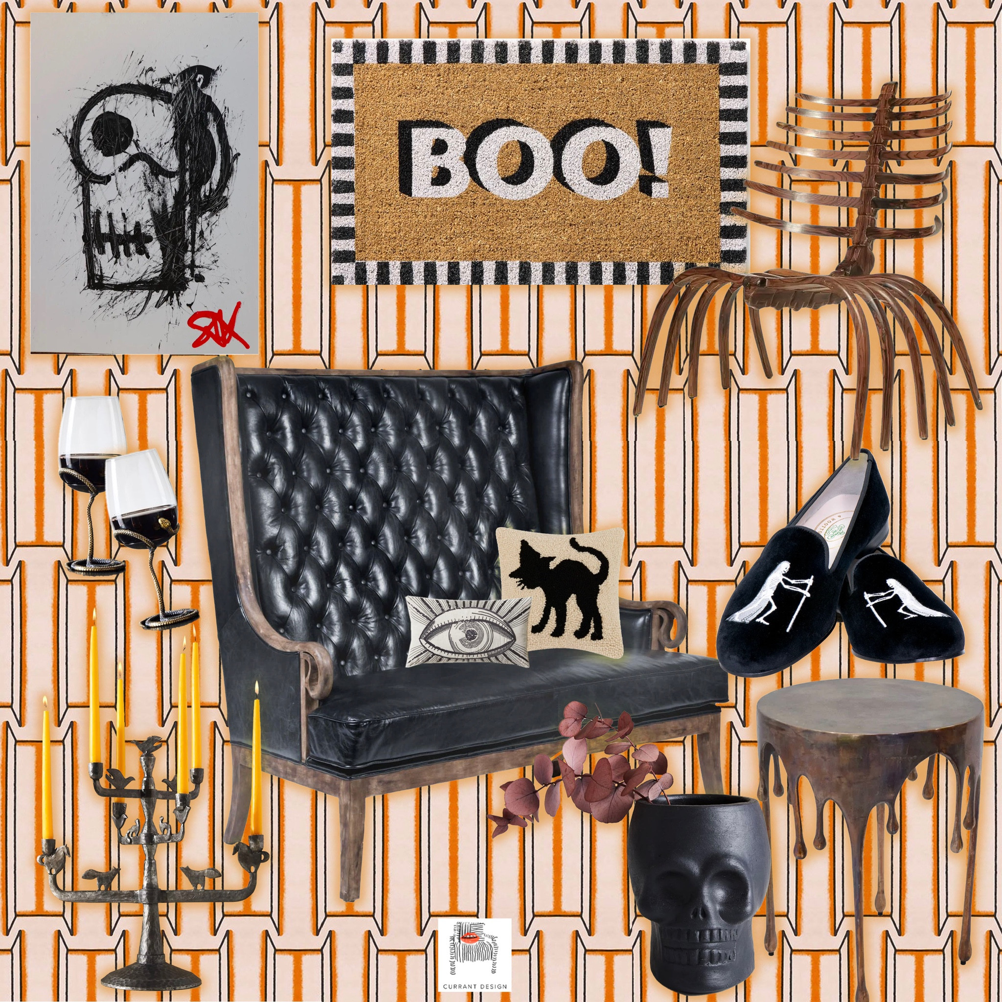 Boo! Find Halloween decor to dress your house from top to bottom! 

Art + Bone Chair + pillow @chairish
Wine Glasses + Skull + Mat + Pillow @westelm
Candelabra @anthropologie
Slippers @StubbsandWootton
Table @wayfair
Settee @reginaandrewdetroit


#LTKSeasonal #LTKHalloween #LTKhome