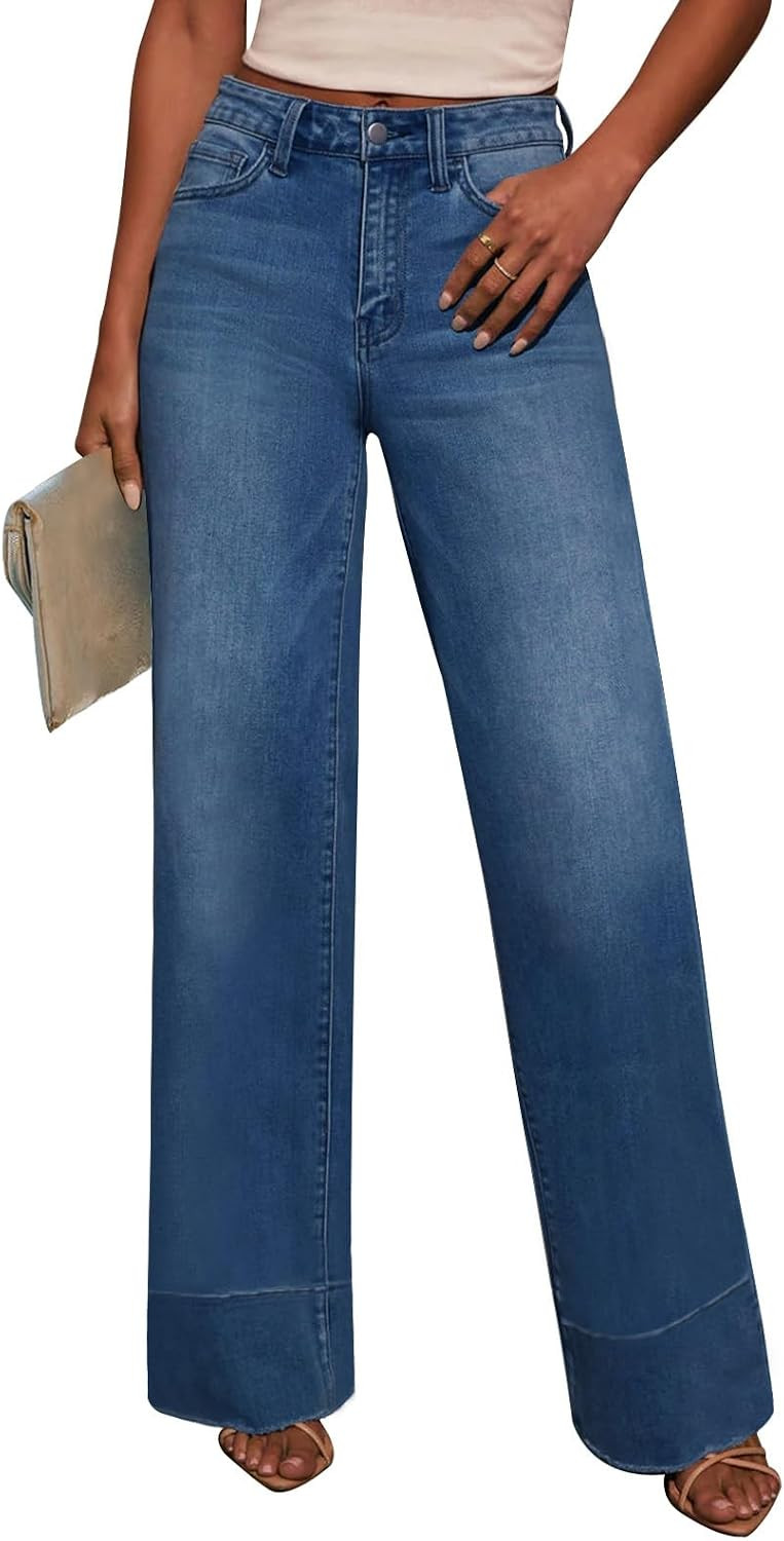 KUNMI Jeans for Women Wide Leg Baggy High Waist Boyfriends Straight Leg Stretchy Denim Pants Trendy Fall 2026 | Amazon (US)