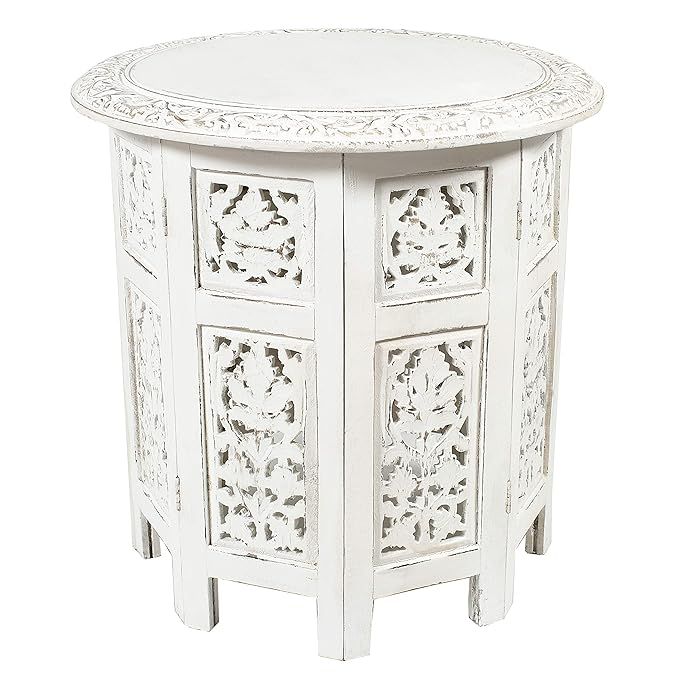 Cotton Craft - Jaipur Solid Wood Handcrafted Carved Folding Accent Coffee Table - Antique White -... | Amazon (US)