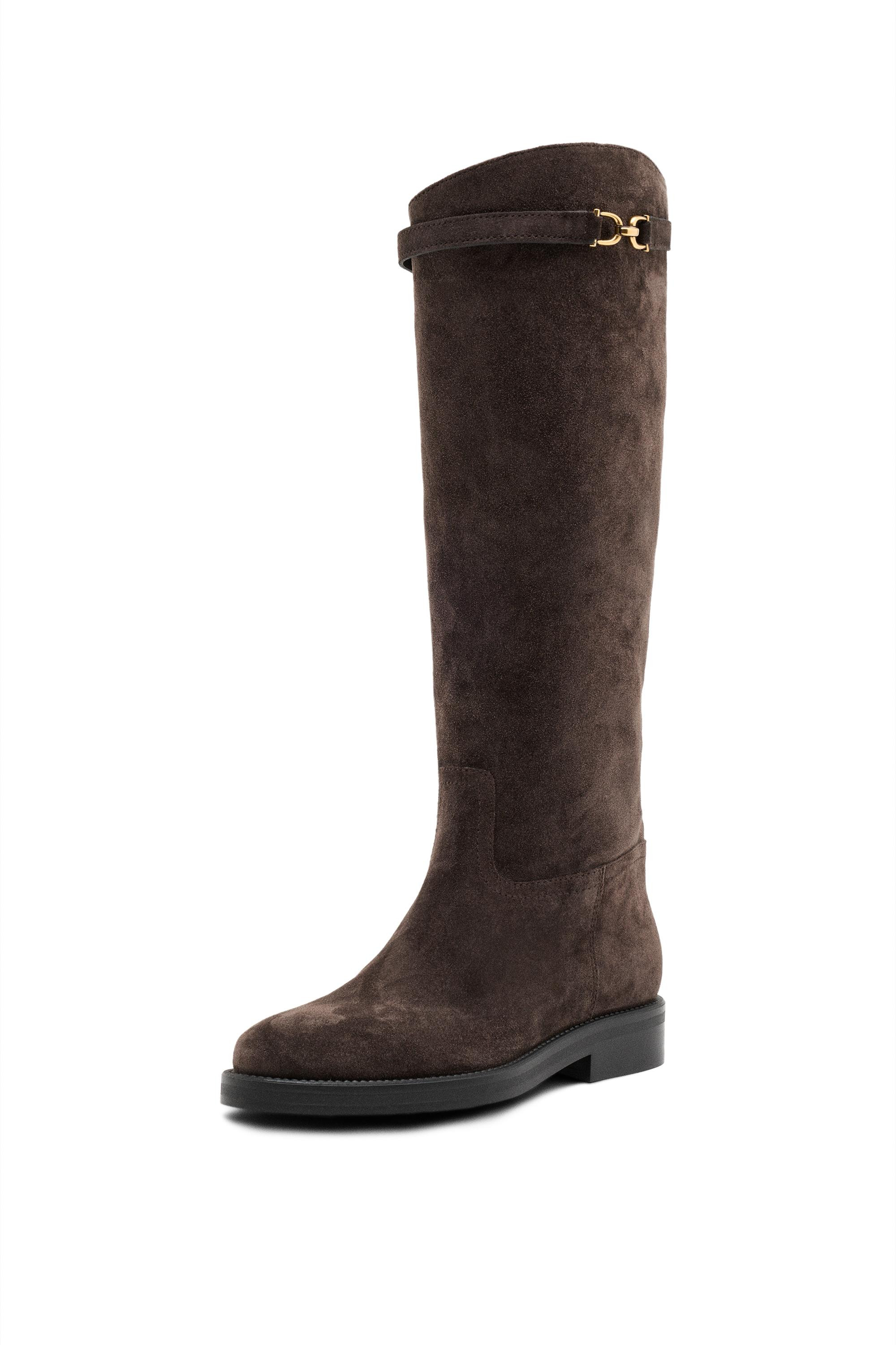 Split suede leather equestrian boot - BROWN | Massimo Dutti UK