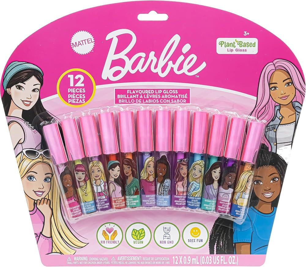 Barbie 12 Piece Plant Based Lip Gloss, Girls Party Favors, First Makeup Set for Girl, Perfect for... | Amazon (US)