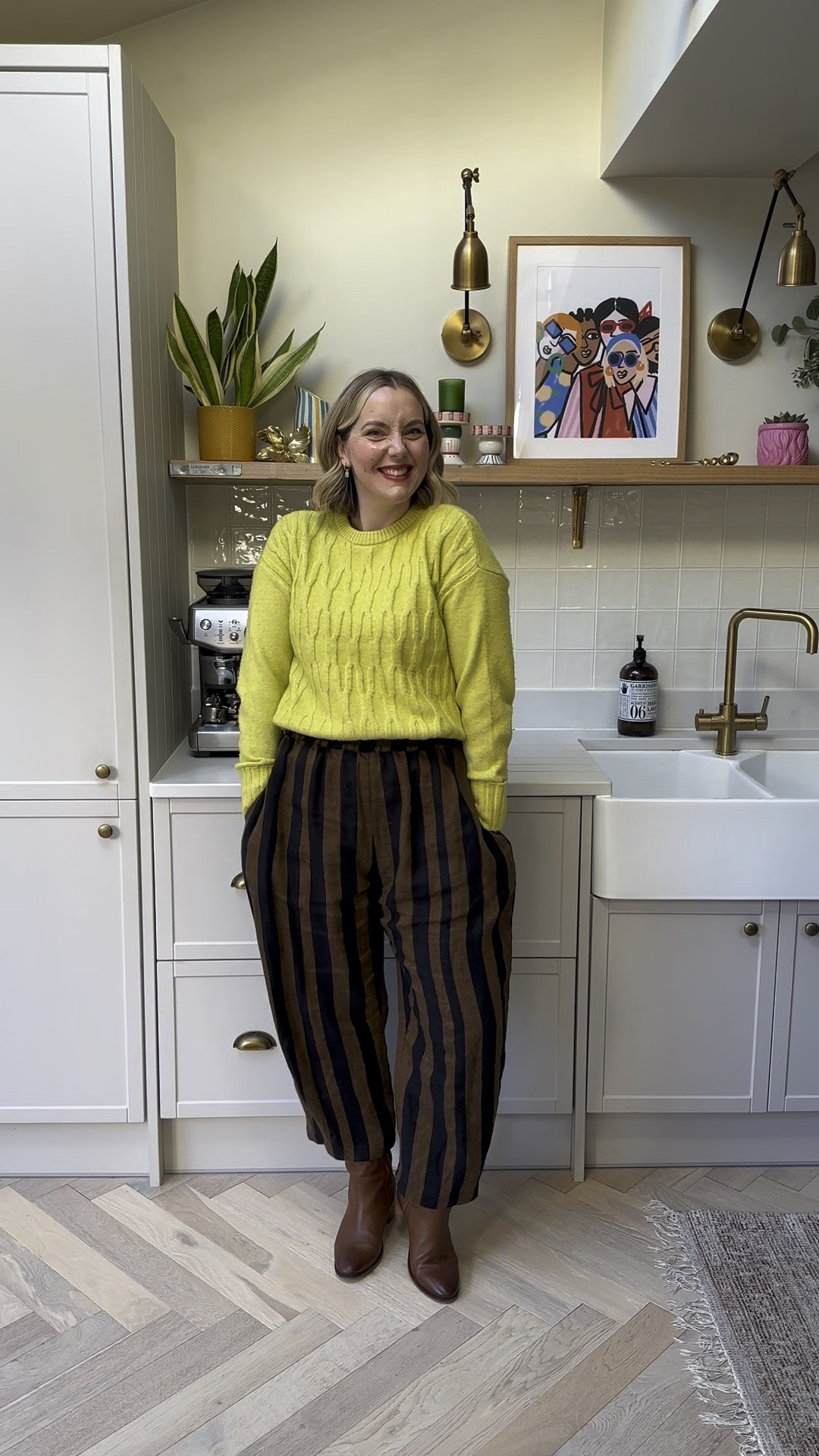 Wanting a fun winter outfit for work, striped trousers and a colourful knit is a great outfit to choose. 
White Stuff Boots
Beyond Nine Mabel’s (size XS)
M&S jumper (size 12)
Joules trench (size 12)
Ganni bag

#LTKuk #LTKwinter #LTKmidsize