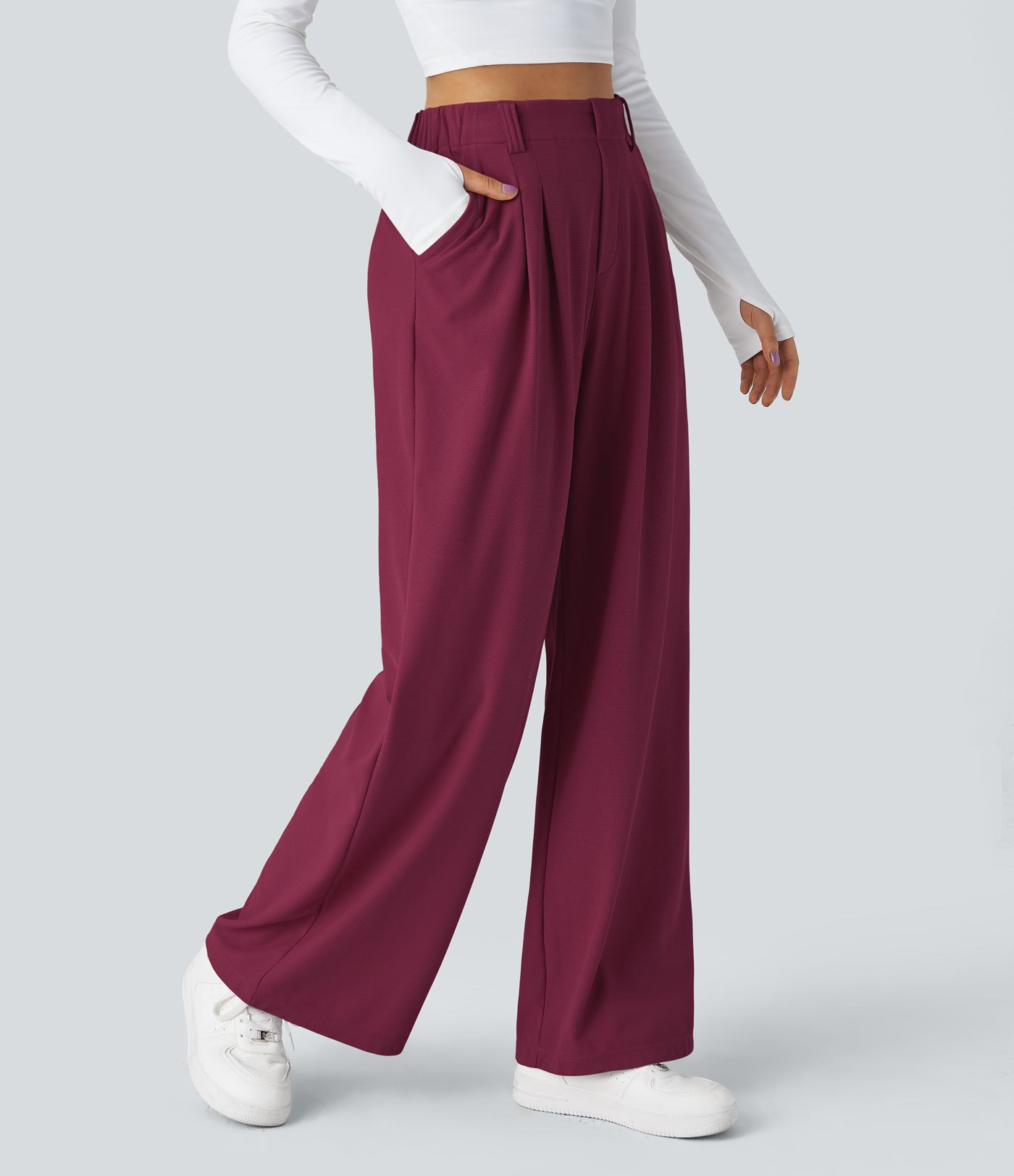 Women’s Halara Flex™ High Waisted Pocket Wide Leg Waffle Work Pants - Halara | HALARA