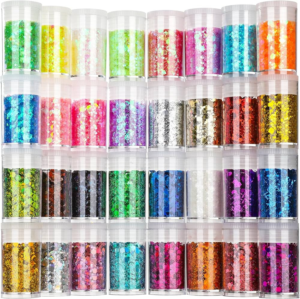 Teenitor Glitter, Rave Festival Chunky and Fine Glitter Mix,32 Colors Iridescent Loose Glitter, C... | Amazon (US)