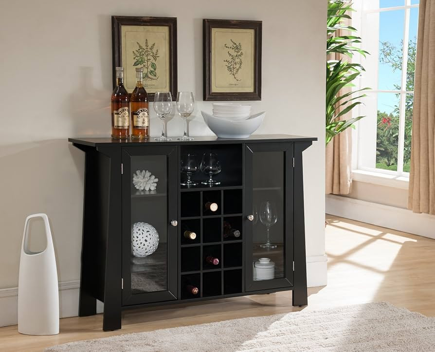 Kings Brand Furniture Matanuska Wood Buffet Bar Cabinet with Wine Storage, Black | Amazon (US)