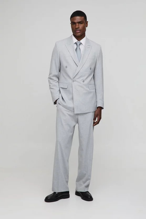 Oversized Pinstripe Double Breasted Suit | boohooMAN USA | boohooMAN (US & Canada)