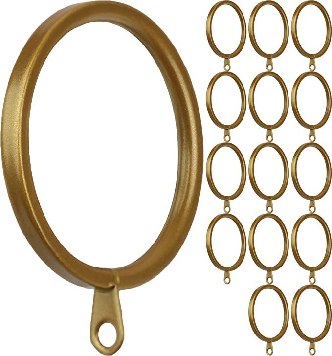 Meriville 14 pcs Gold 2-Inch Inner Diameter Metal Flat Curtain Rings with Eyelets | Amazon (US)