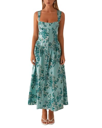 Juakoso Women's Blue S/M/L Spaghetti Strap Square Neck Open Back A-Line Summer Dress | Amazon (US)