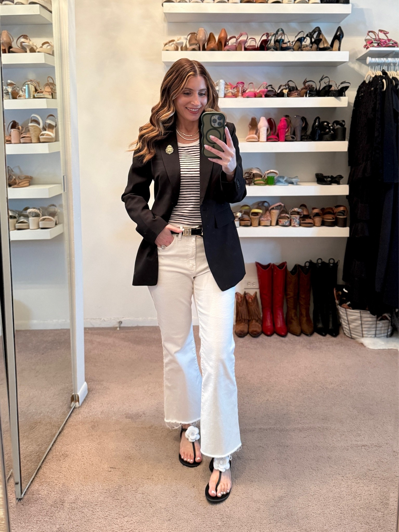 What I wore to work today
Black blazer
Black & white striped tank
White jeans
3d flower sandals
Gold earrings

Spring outfits 2026, workwear outfit, casual outfit, Work outfits, Business casual workwear, easy outfit, preppy look, Ralph Lauren

#LTKootd #LTKWorkwear #LTKOver40