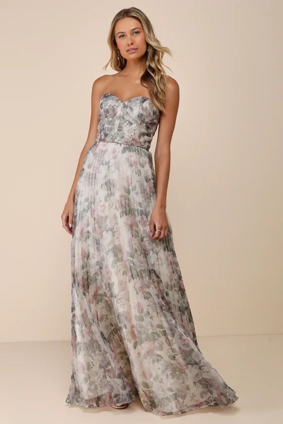 Most Beautiful Day Ivory Multi Floral Print Organza Maxi Dress | Lulus