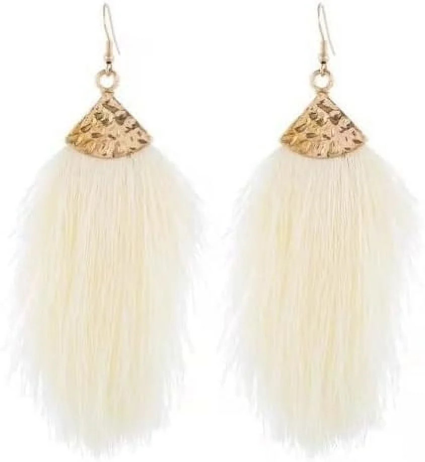 Chic Fringe Tassel Statement Dangle Earrings Lightweight Boho Long Feather Drops for Women - Bohe... | Walmart (US)