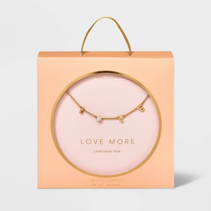 14K Gold Dipped Cubic Zirconia 'Love' Pendant Necklace - Gold | Target