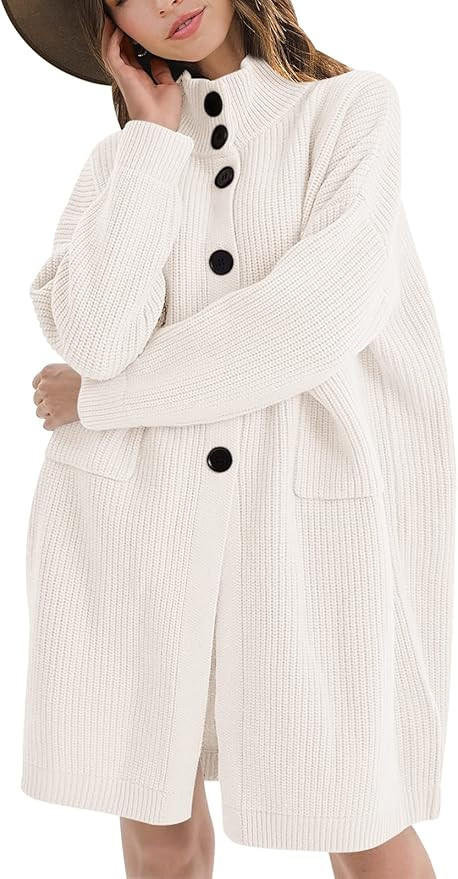 ANRABESS Women’s Long Sleeve Button Down Oversized Cardigan Collared Boxy Fit Slouchy Knit Swea... | Amazon (US)