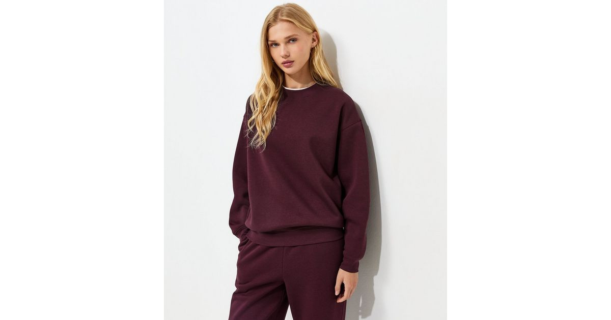 Women's Dark Burgundy Cotton Rich Relaxed Sweatshirt New Look | New Look (UK)
