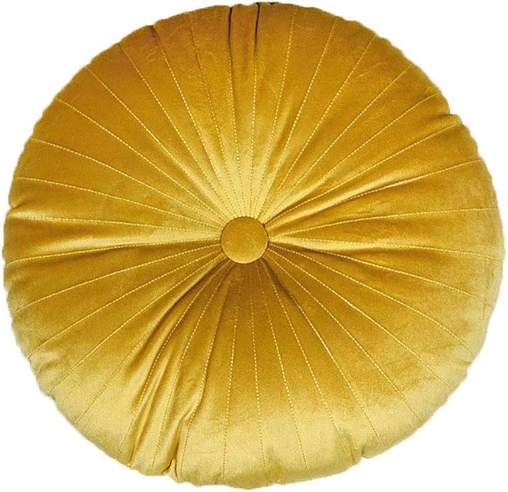 Velvet Round Throw Pillow Pleated Round Pillow Cushion Decoration for Couch Chair Bed Car Yellow | Amazon (US)