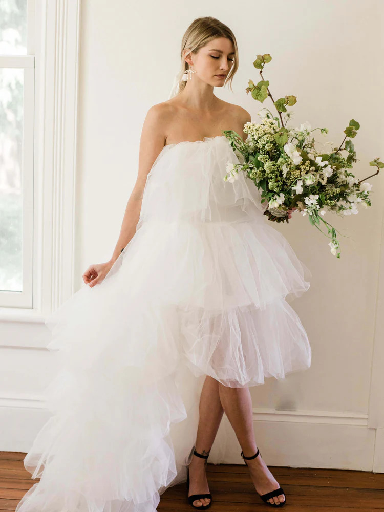 Chloe White Tulle High-Low Maxi Dress | Confête