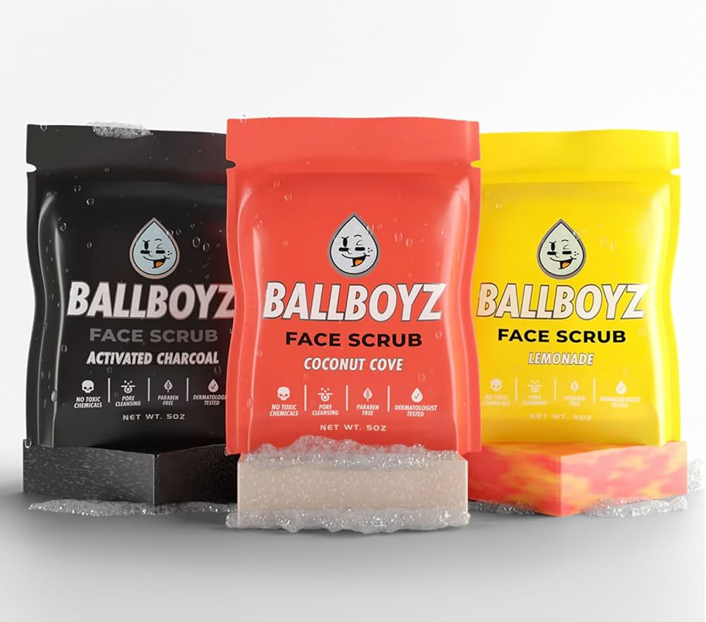 Ballboyz Soap: Face Scrub 3-Pack - Variety Pack (Activated Charcoal, Coconut Cove, Lemonade) Natu... | Amazon (US)