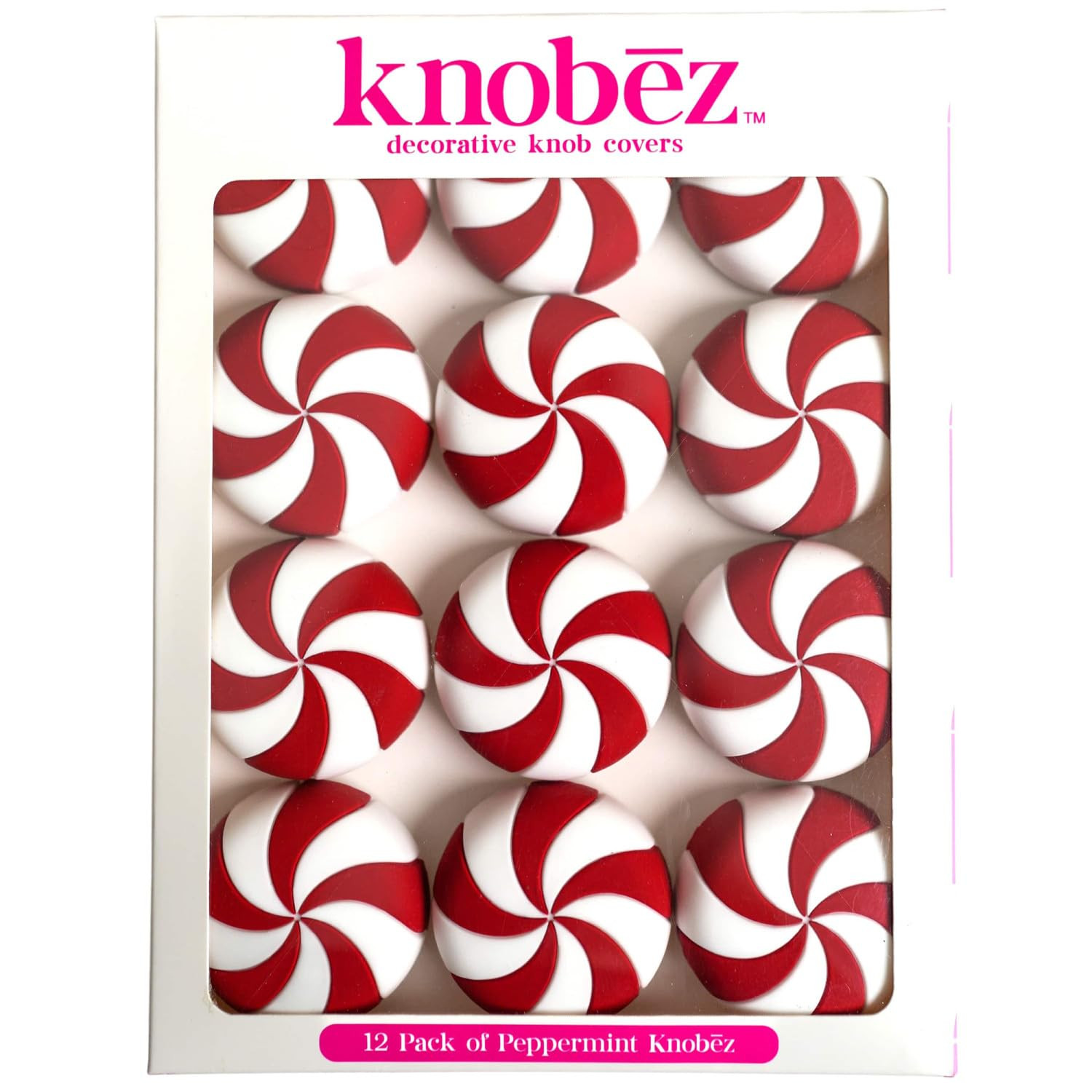 Knobēz: Decorative Knob Covers - Red Peppermint - 12pk - Stretch Over Hardware Decorations, Holi... | Amazon (US)