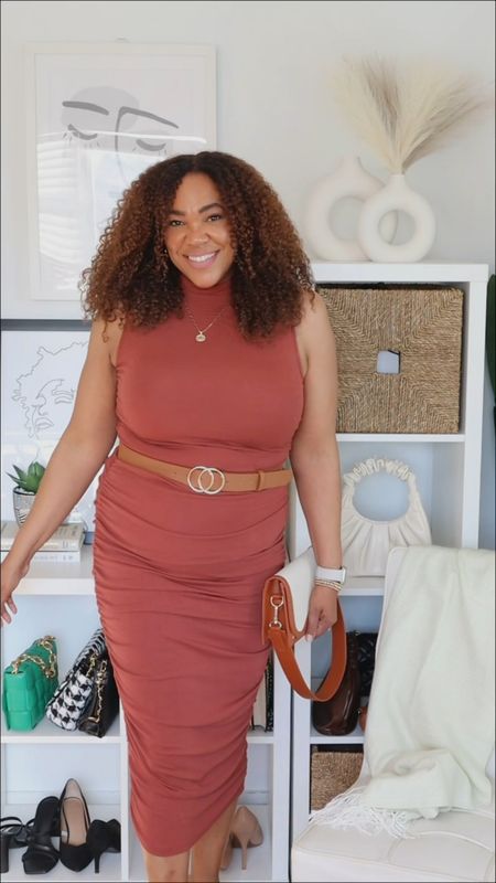 A little mock turtleneck midi dress moment 🤎. This bodycon dress is super simple with lots of ruching & stretch💥! Got an xl. 

#LTKcurves #LTKunder50 #LTKwedding
