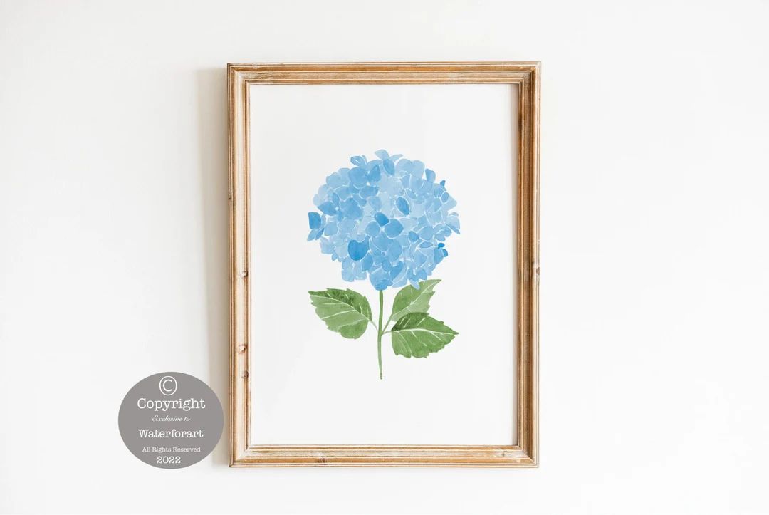 Watercolor Blue Hydrangea Print, Hydrangea Floral Watercolor Print, Blue Hydrangea Print, Waterco... | Etsy (US)