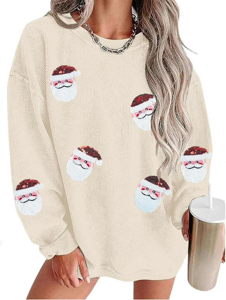 Merry Christmas Sweatshirt Women Christmas Sequin Tops Hoodie Christmas Party Pullover with Pocke... | Amazon (US)