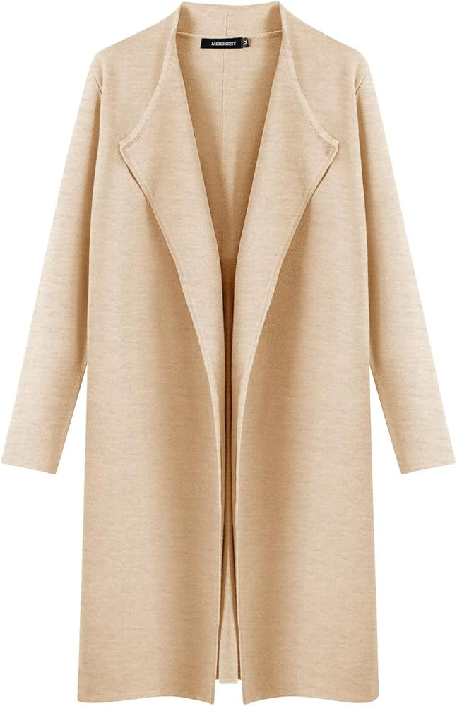 MEROKEETY Women's 2023 Long Sleeve Cardigan Sweaters Lapel Open Front Casual Knit Coatigan Jacket... | Amazon (US)