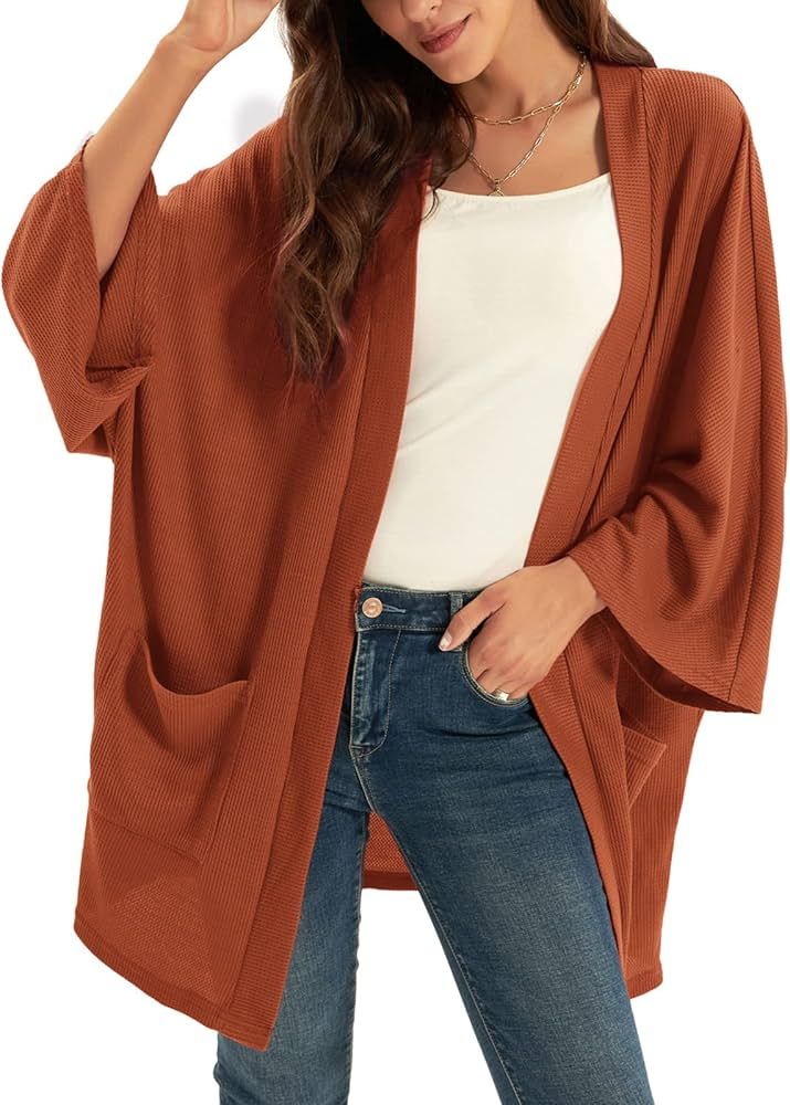 GRACE KARIN Women's Lightweight Oversized Cardigan Sweater Waffle Knit Long Batwing Sleeve Kimono... | Amazon (US)