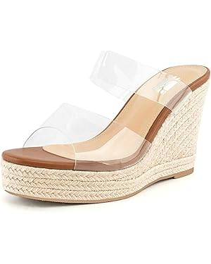 WIRALOMI Women Clear Wedge Heel Sandals Slip On Espadrilles Platform Sandals Slide Summer Beach C... | Amazon (US)