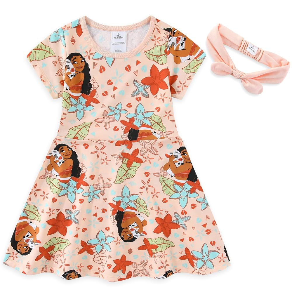 Disney Moana Girls French Terry Skater Dress with Headband for Toddler and Big Kids | Amazon (US)