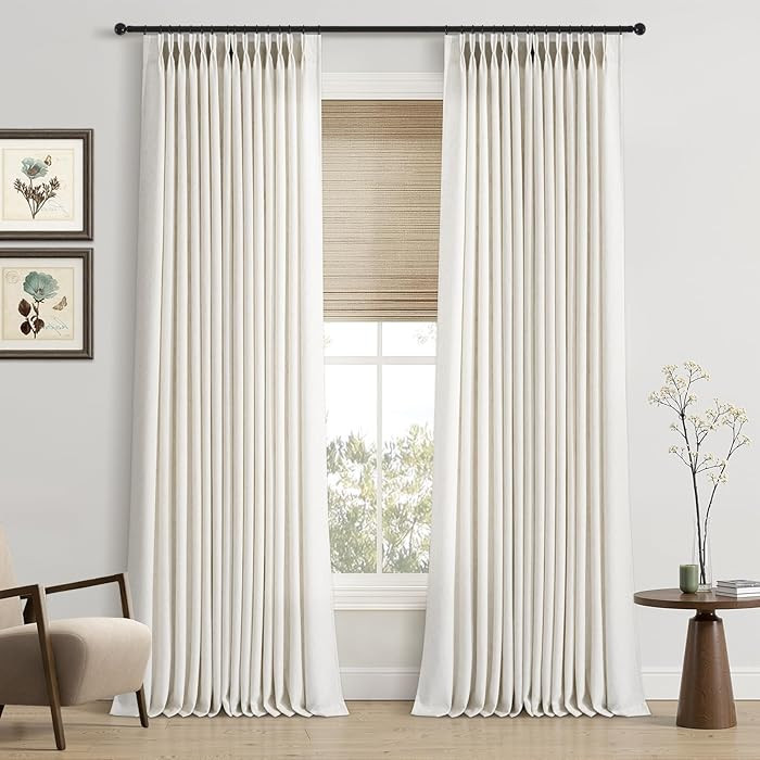 Pinch Pleated Linen Curtains 96 Inches Long for Living Room Bedroom Natural Birch Cream Ivory Thi... | Amazon (US)