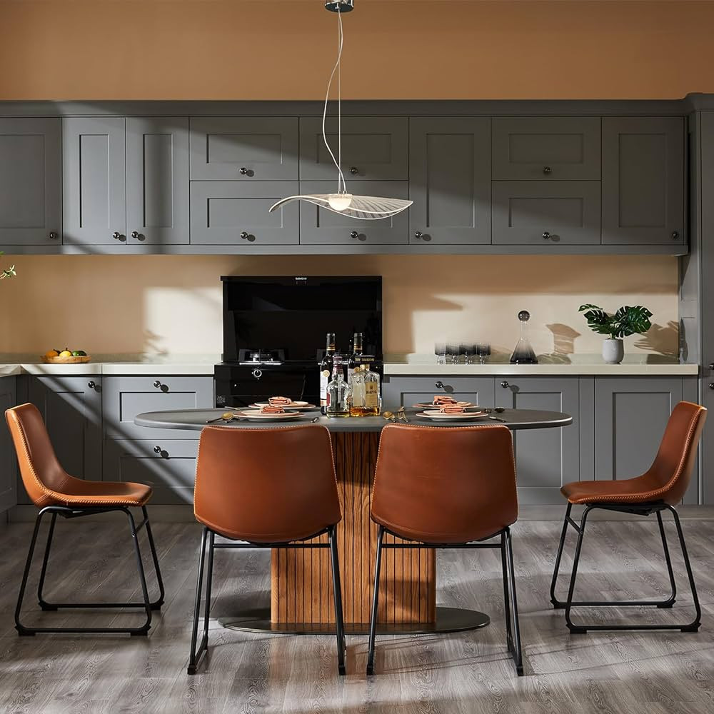 OLIXIS Dining Chairs, 18 inch Mid-Century Modern Dinning Chairs, PU Leather Cushion and Metal Leg... | Amazon (US)