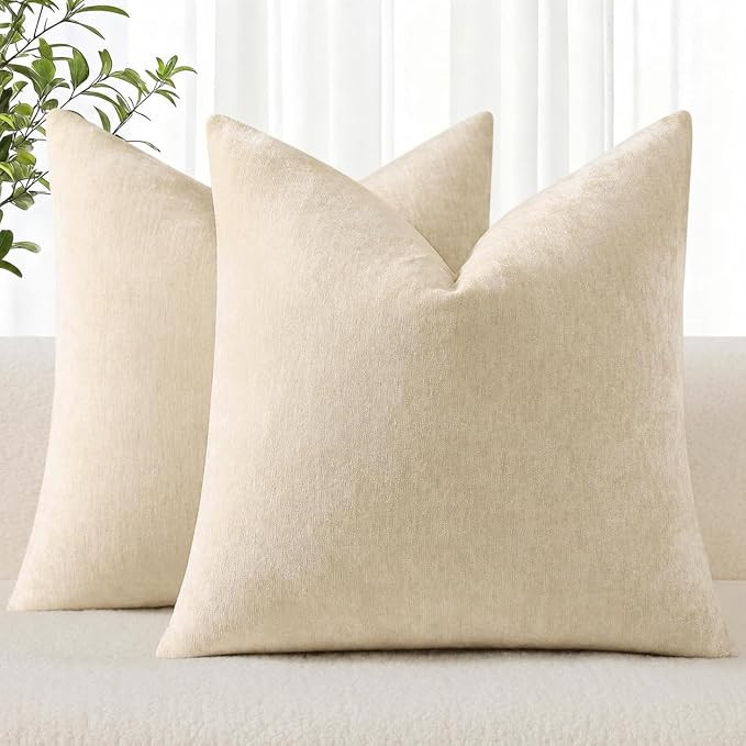decorUhome Soft Chenille Beige Throw Pillow Covers 22X22 Set of 2 | Decorative Fall Couch Pillow ... | Amazon (US)