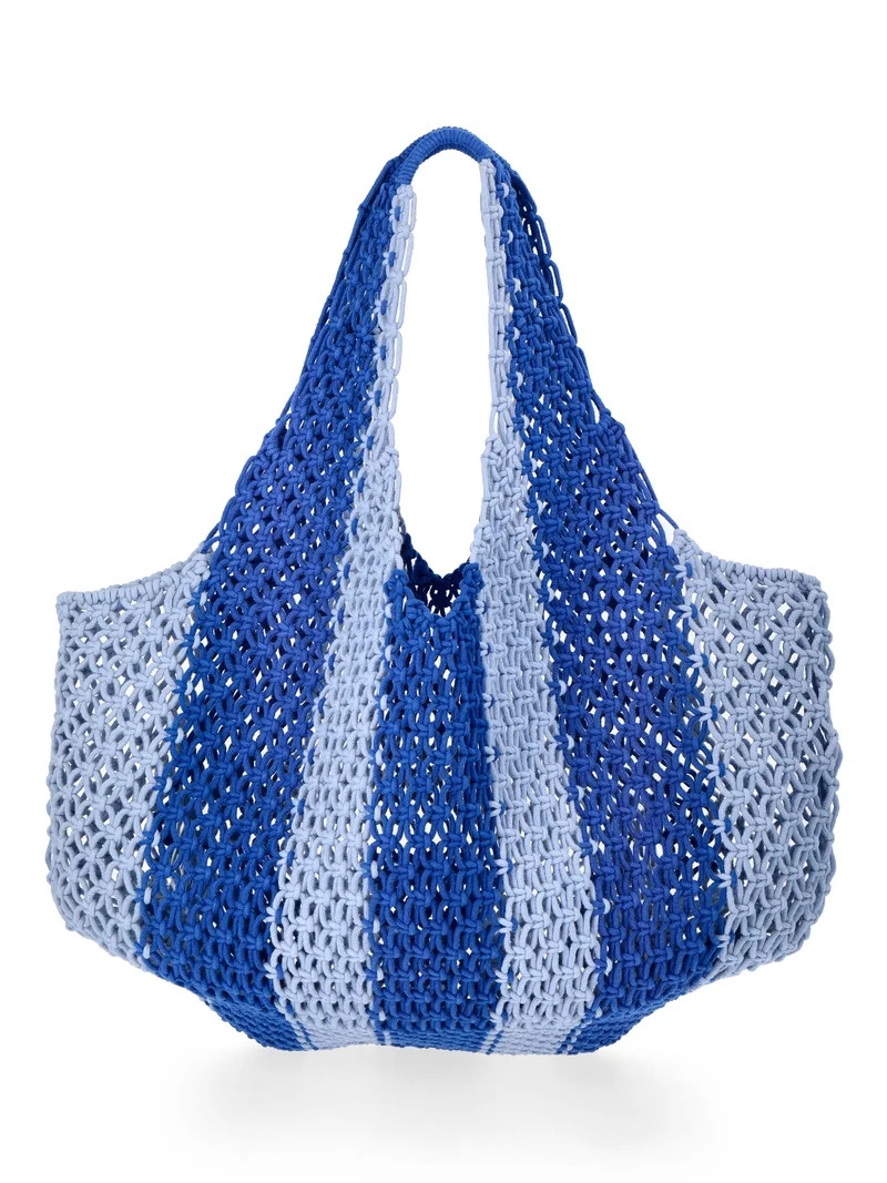 No Boundaries Women's Festival Crochet Striped Hobo Bag, Caribbean Blue Stripe | Walmart (US)