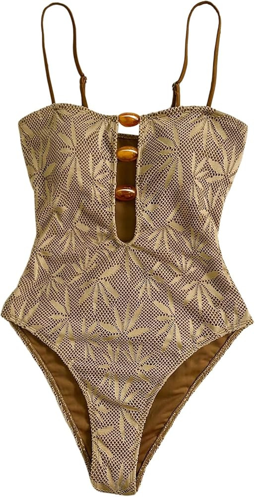 WDIRARA Women's One Piece Cutout Swimsuit High Cut Bathing Suit Spaghetti Strap Vacation Swimwear | Amazon (US)