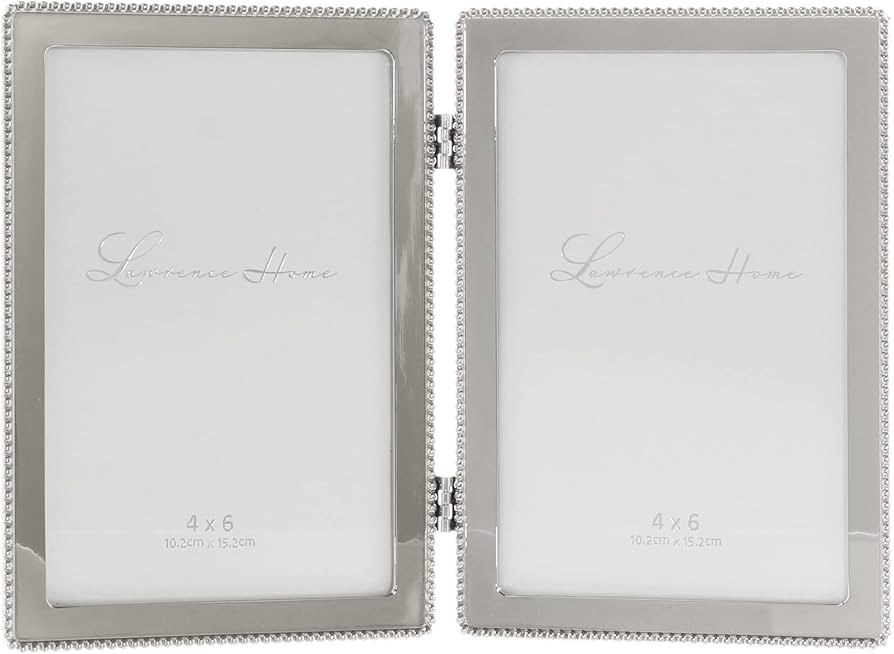 4x6 Hinged Double Cast Metal Picture Frames, Silver Classic Bead Design | Amazon (US)