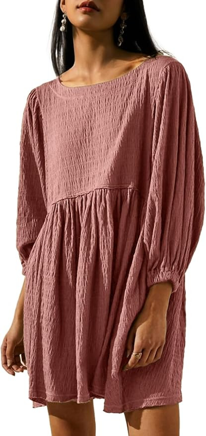 Simplee Apparel Womens Flowy Summer Tunic Dress Puff Sleeve Casual Babydoll Mini Dresses with Poc... | Amazon (US)